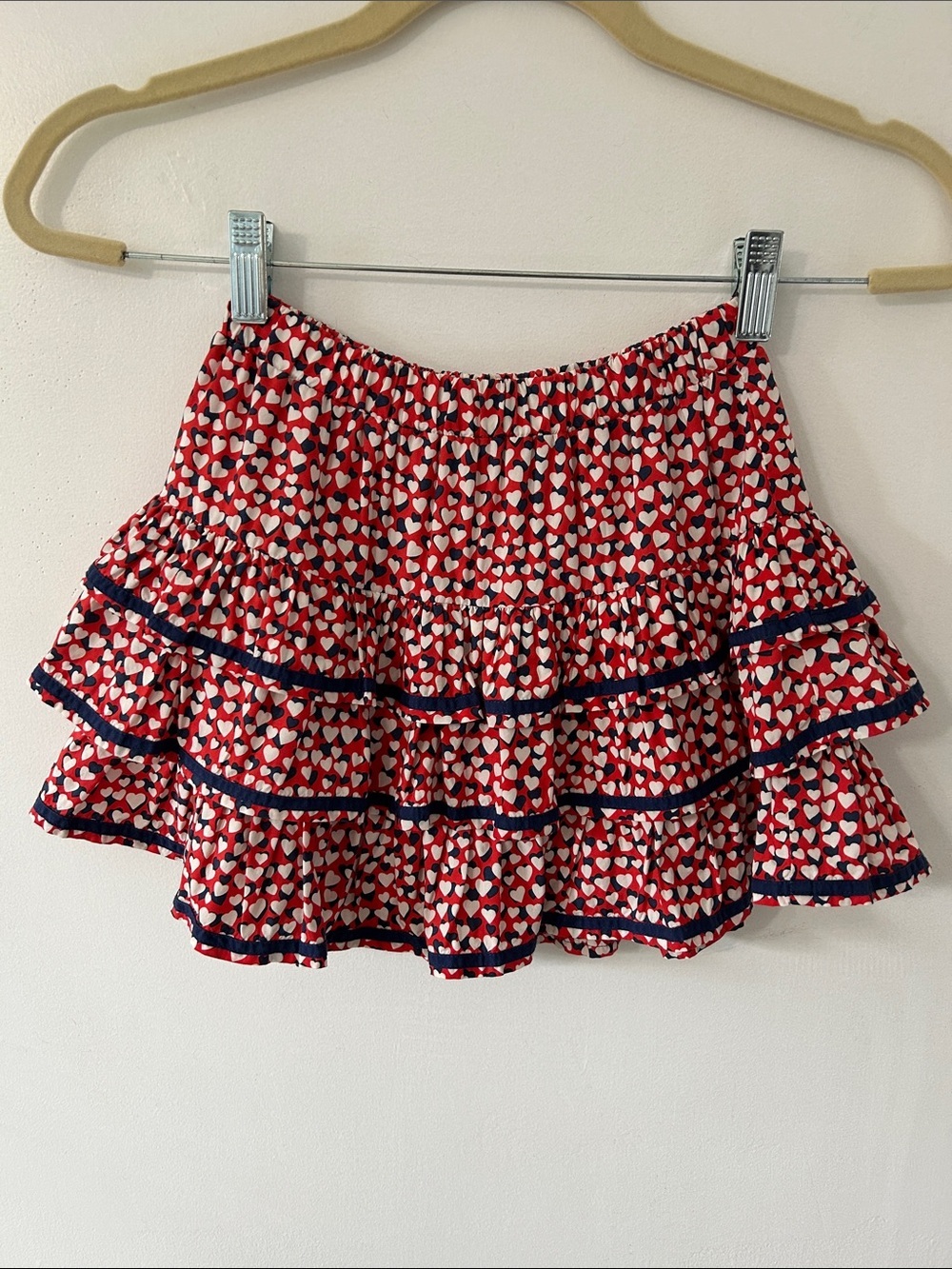 Crewcuts Tiered Skirt Girls Medium Red Playful Heart Pattern Summer Beach Preppy